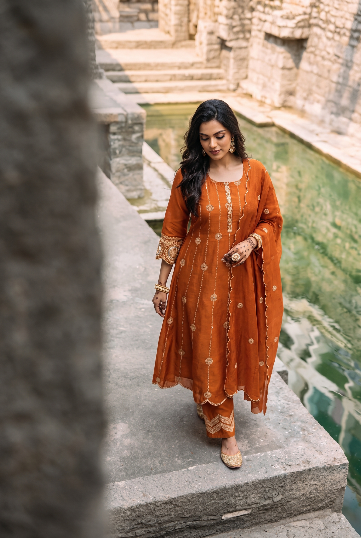 Deewani Silk Chanderi Anarkali Set in Red Berry