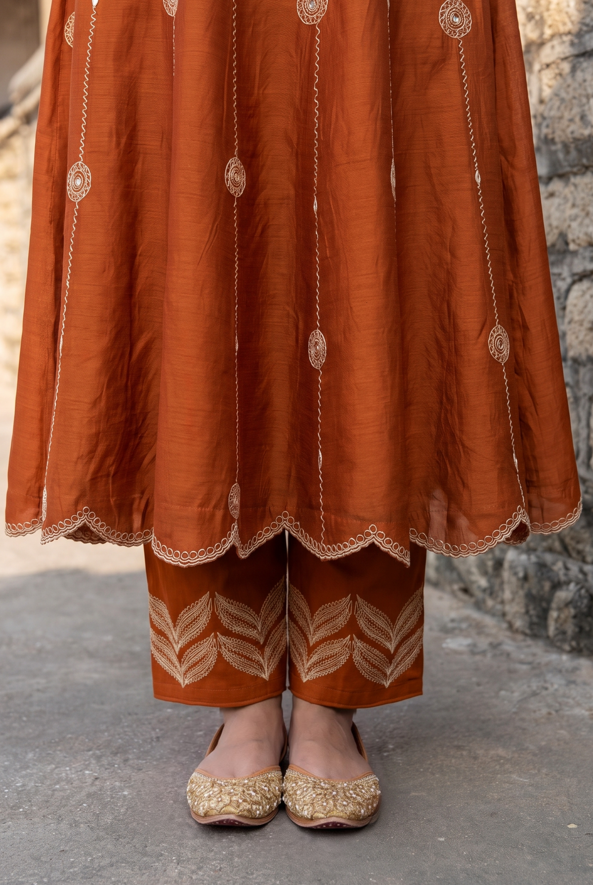 Deewani Silk Chanderi Anarkali Set in Red Berry