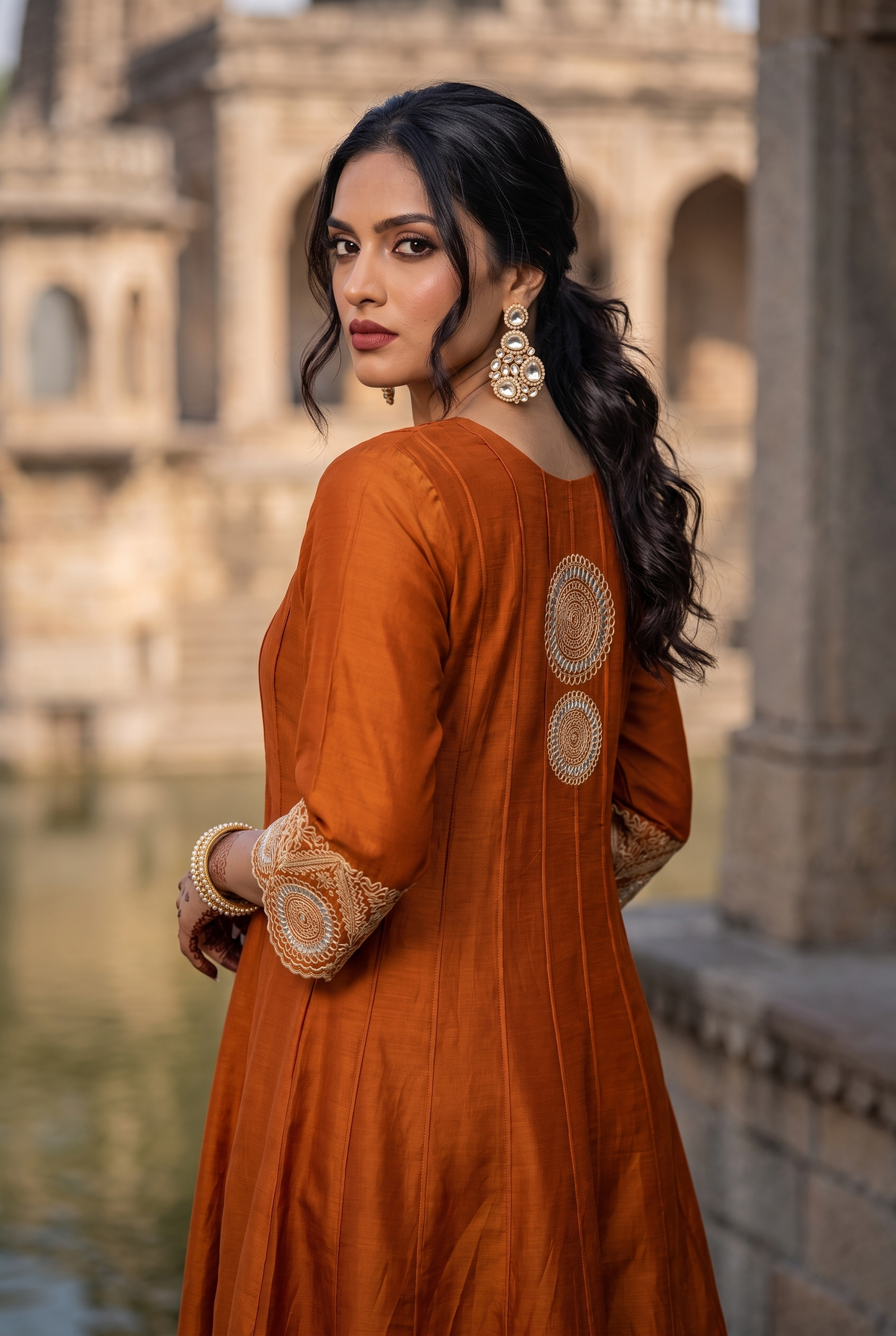 Deewani Silk Chanderi Anarkali Set in Red Berry