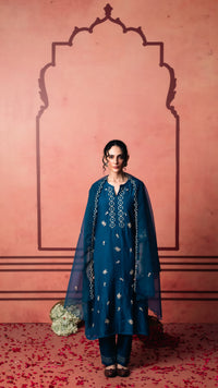 Niva Mul Chanderi Kurta Set in Blue