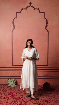 Kaia Mul Chanderi Tunic Set in Off-White