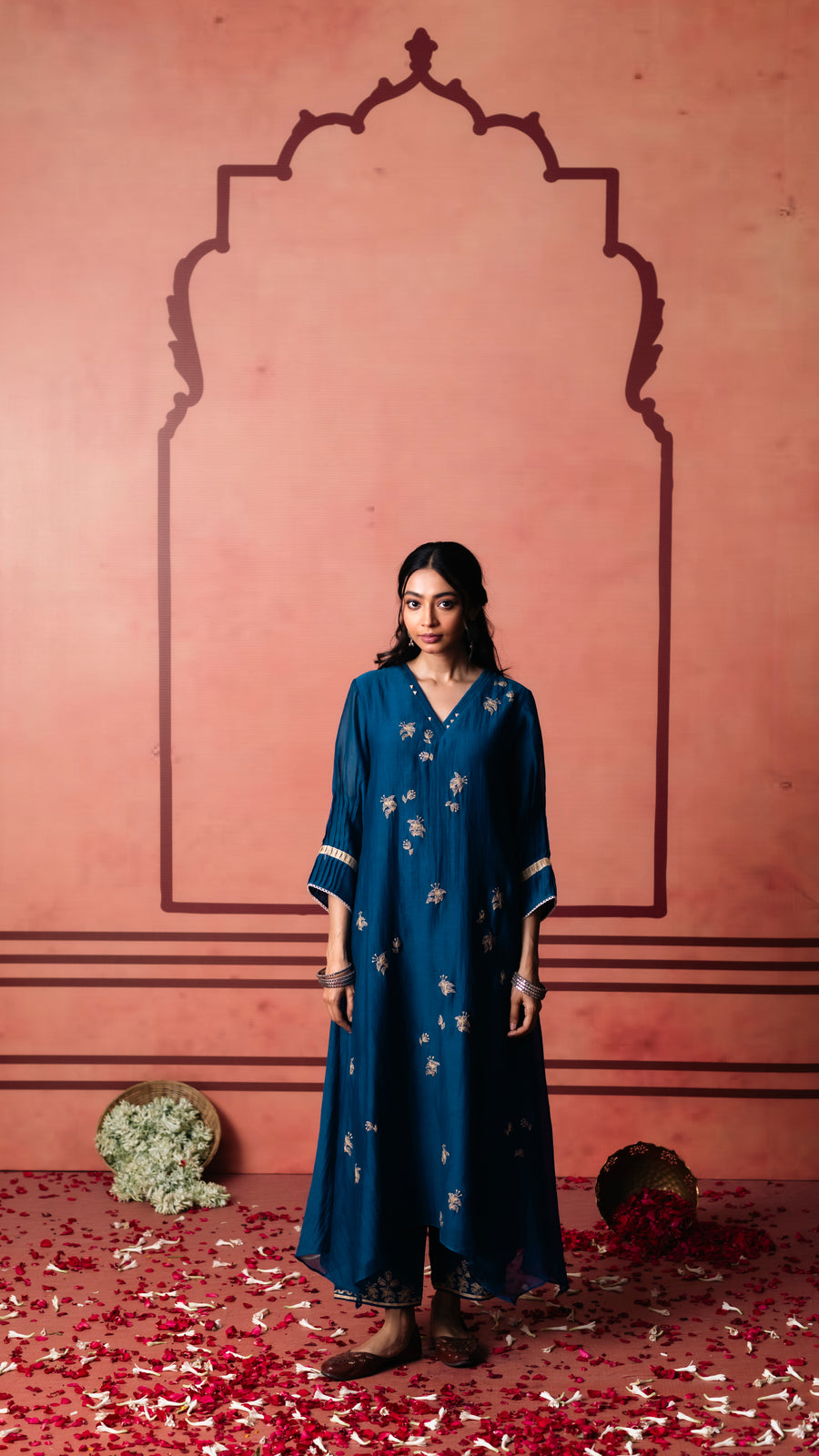 Niva Mul Chanderi Tunic Set in Blue