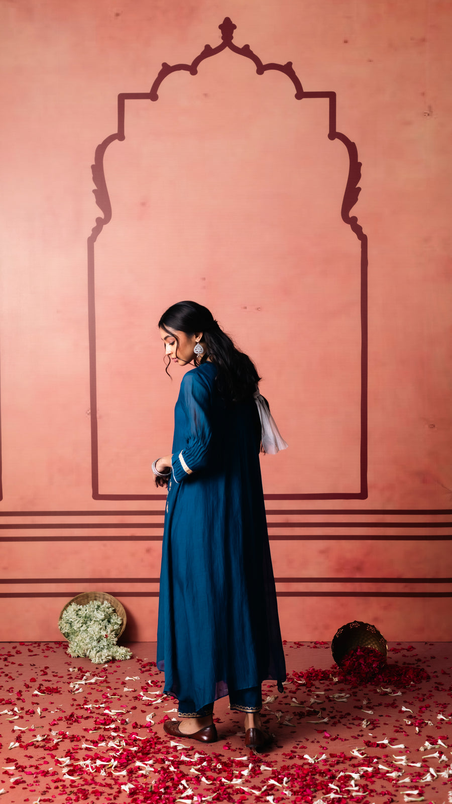 Niva Mul Chanderi Tunic Set in Blue