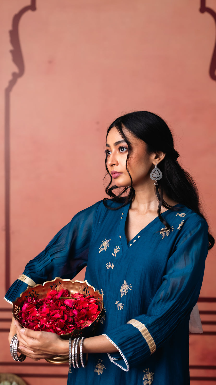 Niva Mul Chanderi Tunic Set in Blue