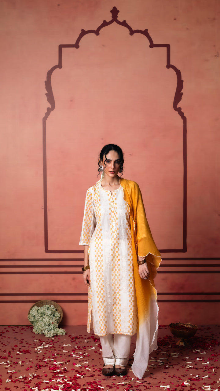 Saanjh Kurta Set (Dusty yellow)