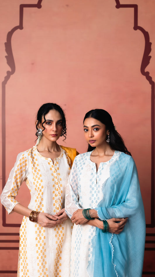 Saanjh Kurta Set (Dusty yellow)