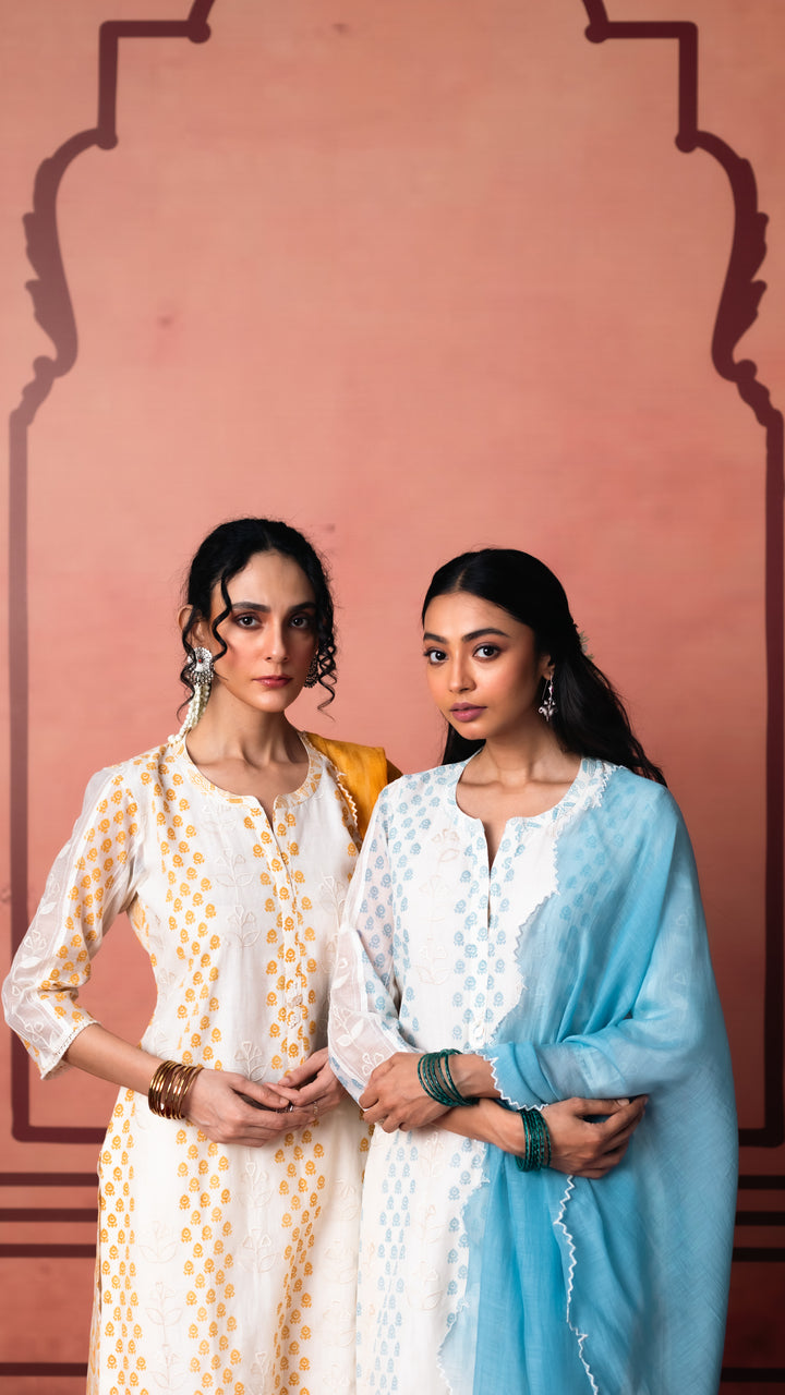 Saanjh Kurta Set (Dusty yellow)
