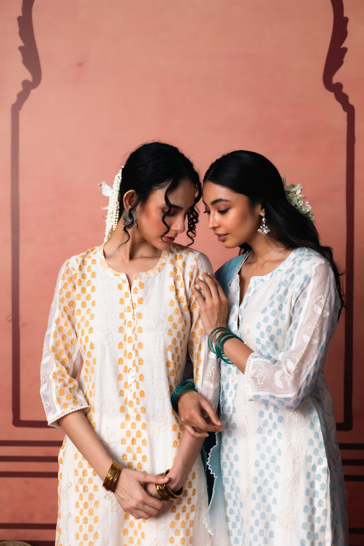 Saanjh Kurta Set (Dusty yellow)