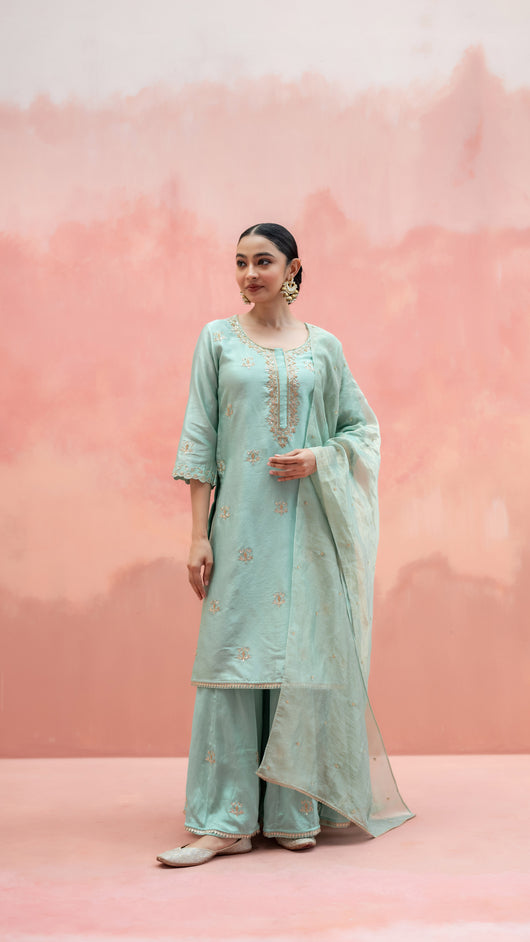 Noor Sharara Set (Round Neck - Rani)