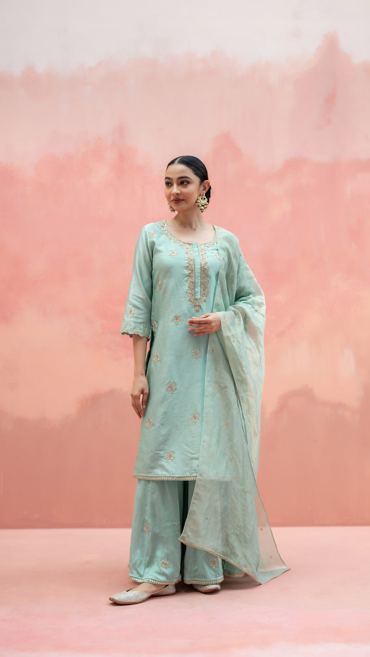 Noor Sharara Set (Sleeveless Square Neck - Orange)