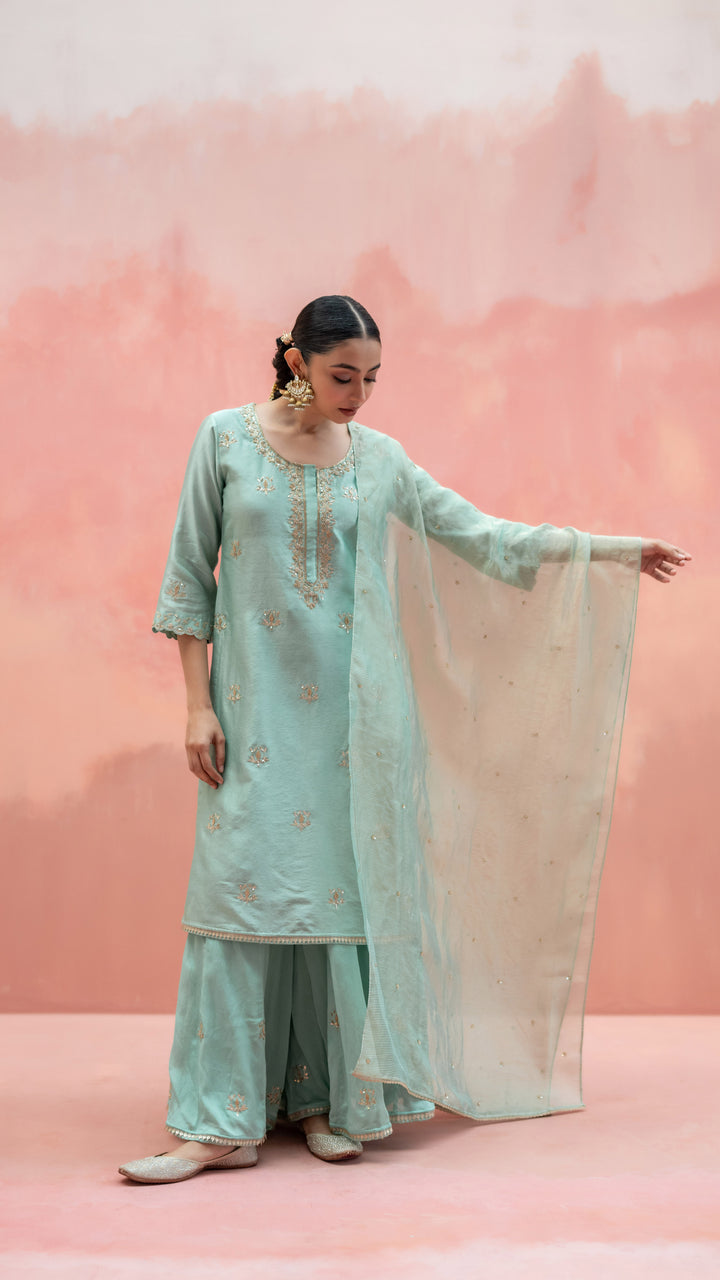 Noor Sharara Set (Sleeveless Square Neck - Orange)