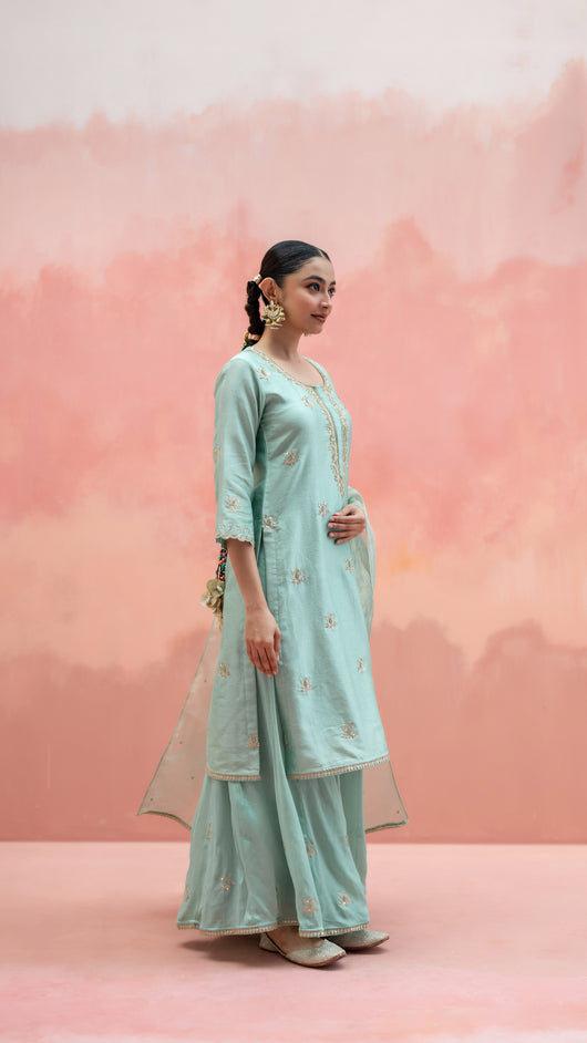 Noor Sharara Set (Round Neck - Rani)