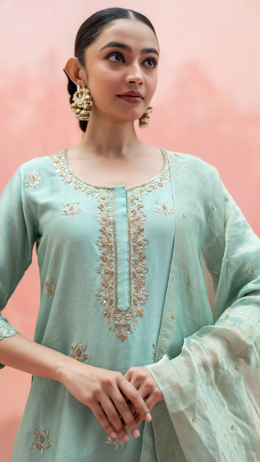 Noor Sharara Set (Round Neck - Rani)