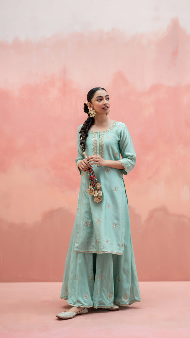 Noor Sharara Set (Sleeveless Square Neck - Orange)