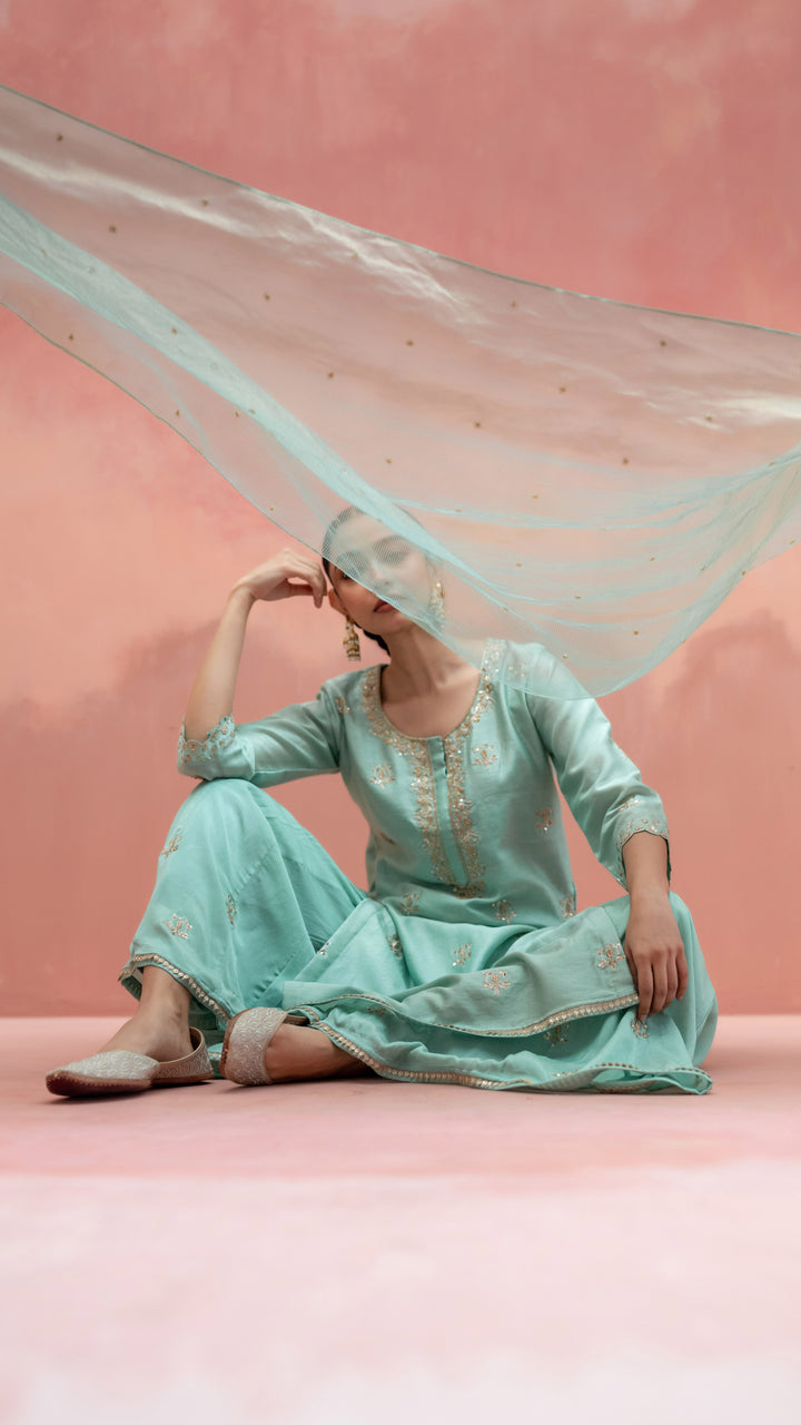 Noor Sharara Set (Sleeveless Square Neck - Orange)