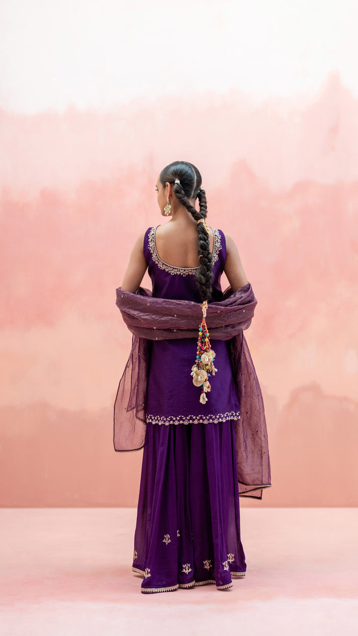 Noor Sharara Set (Sleeveless Square Neck - Orange)