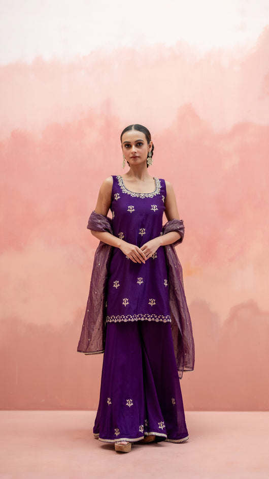 Noor Sharara Set (Round Neck - Rani)