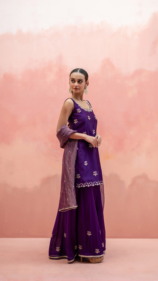Noor Sharara Set (Round Neck - Rani)