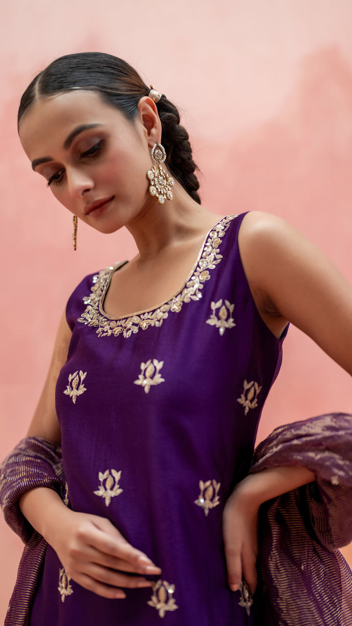 Noor Sharara Set (Sleeveless Square Neck - Orange)