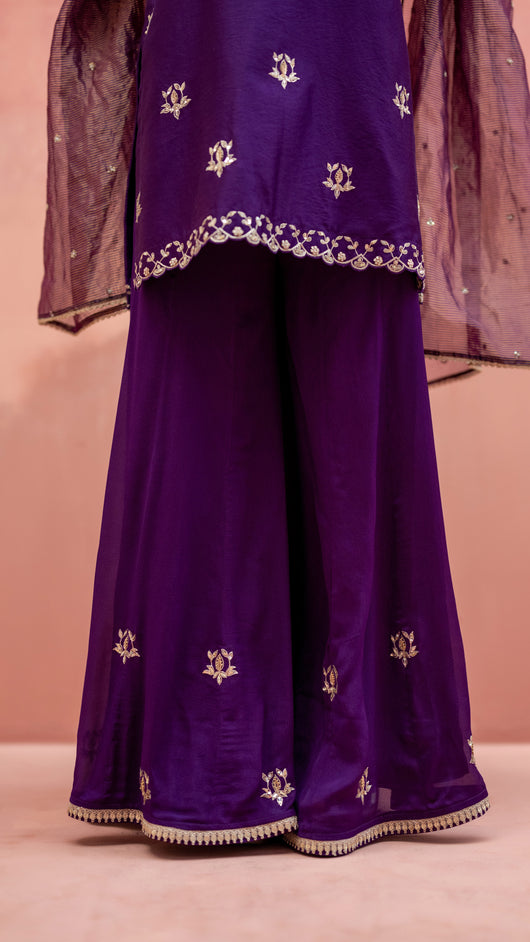 Noor Sharara Set (Round Neck - Rani)