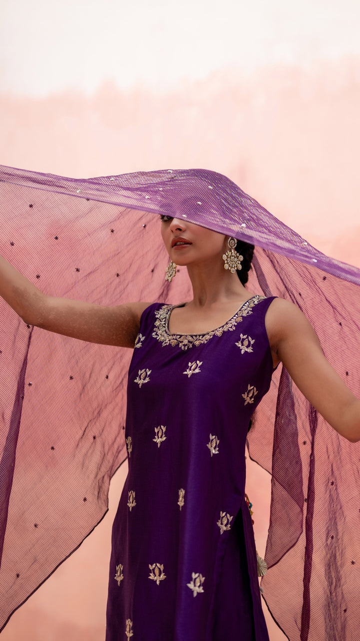 Noor Sharara Set (Sleeveless Square Neck - Orange)