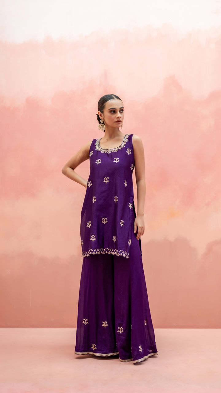 Noor Sharara Set (Sleeveless Square Neck - Orange)