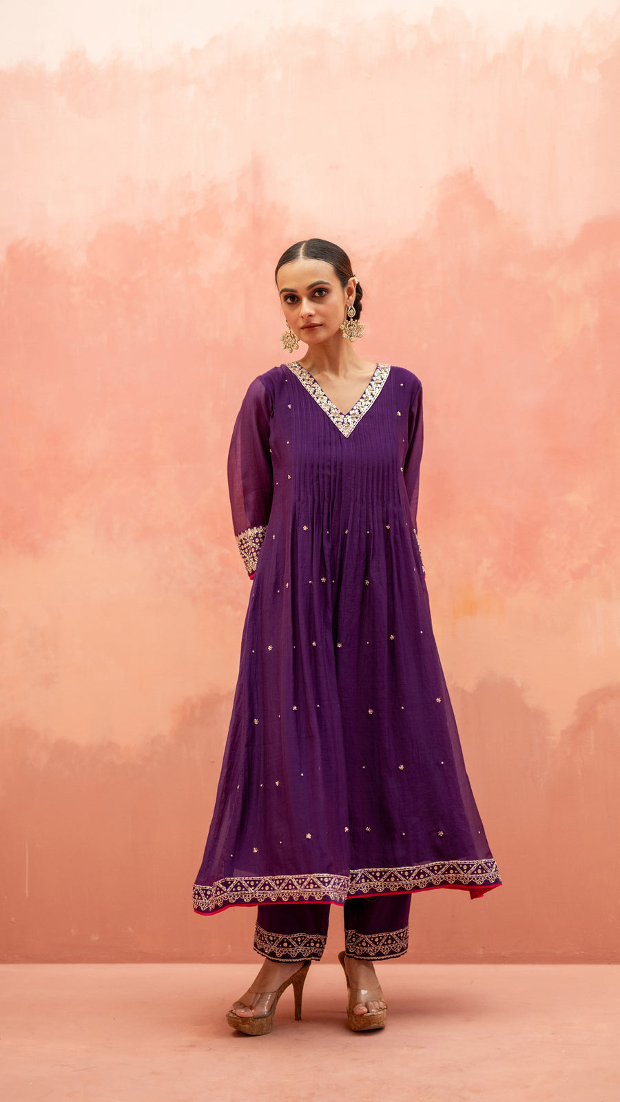 Sitara A-Line Kurta Set in Purple