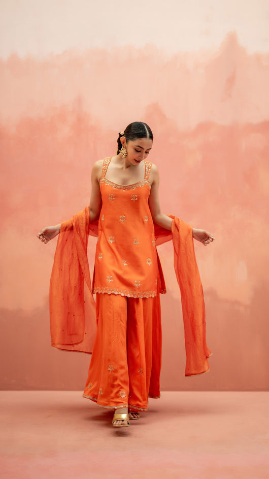 Noor Sharara Set (Round Neck - Rani)