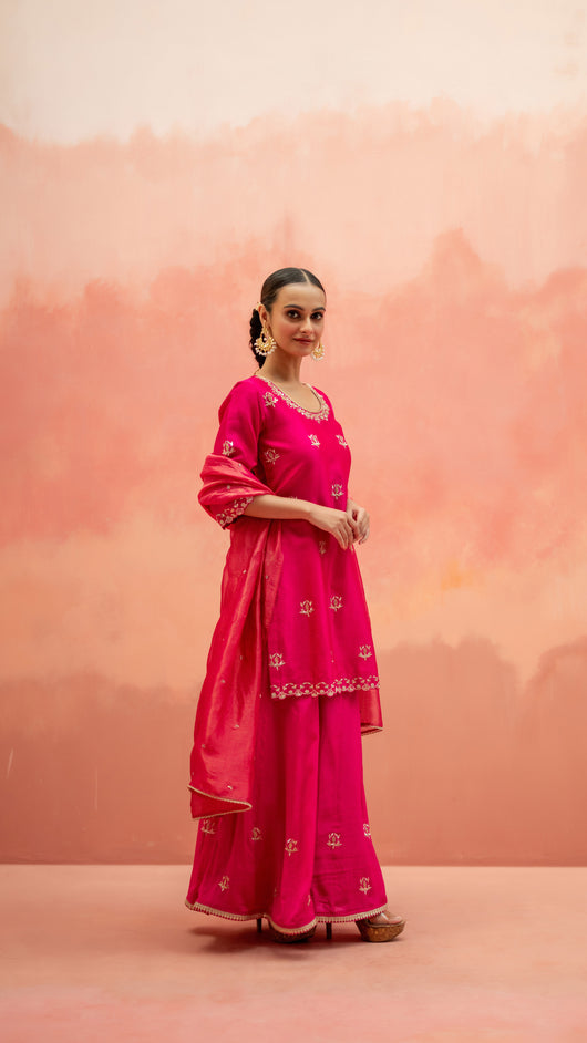 Noor Sharara Set (Round Neck - Rani)