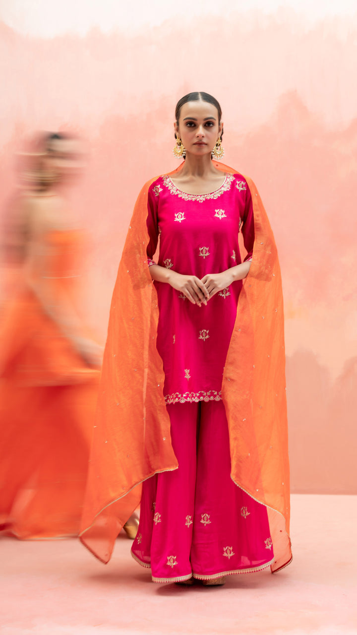 Noor Sharara Set (Sleeveless Square Neck - Orange)