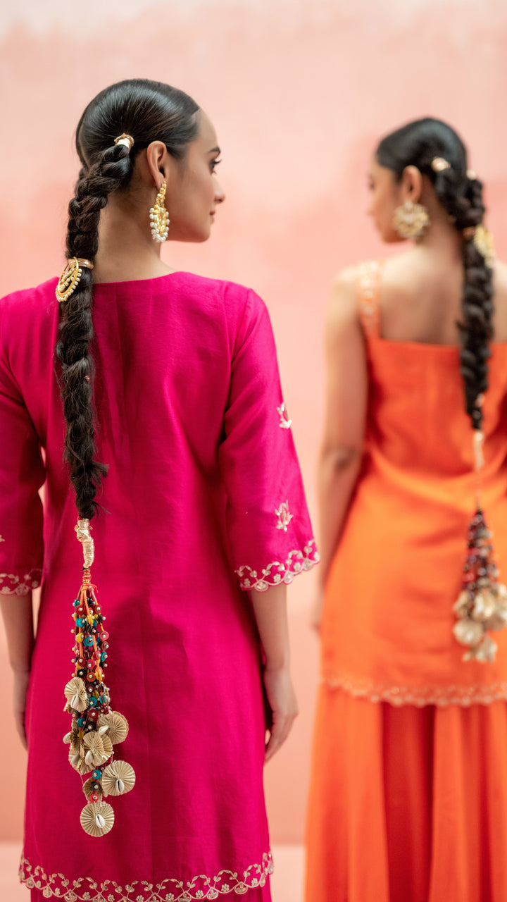 Noor Sharara Set (Sleeveless Square Neck - Orange)