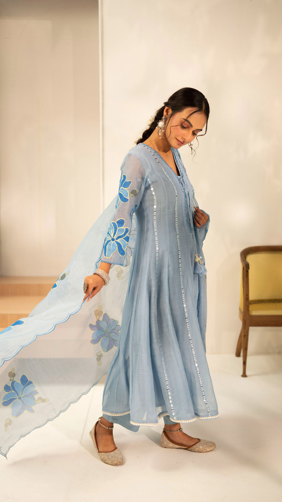Zoya Mul Chanderi Anarkali Set