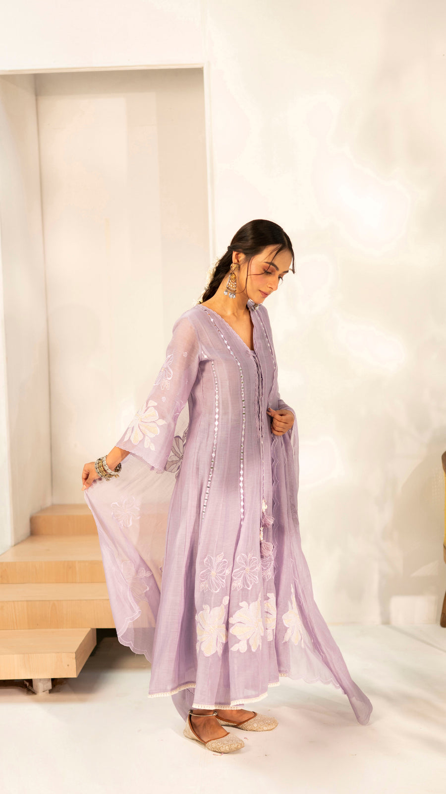 Zara Mul Chanderi Anarkali Set