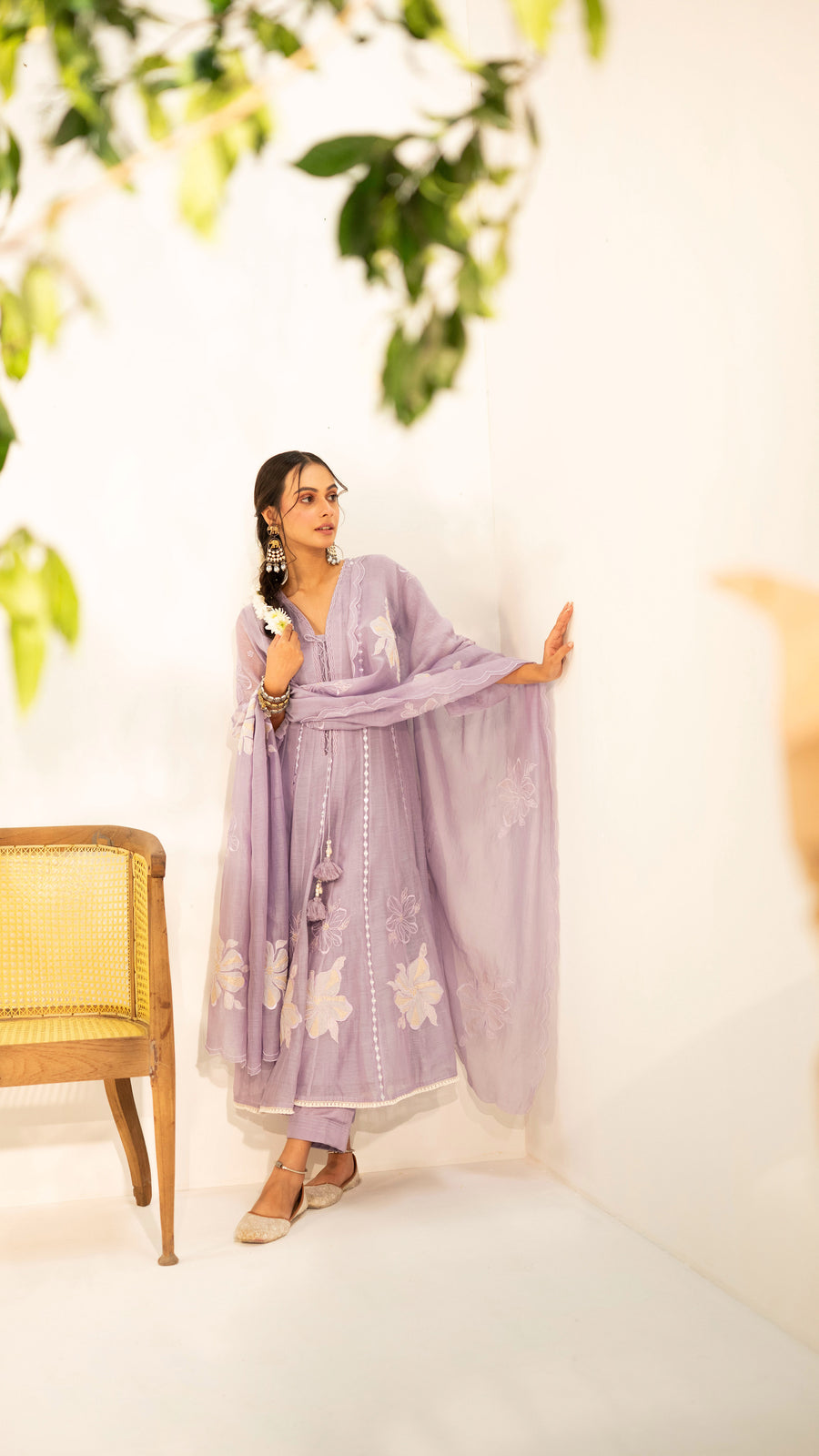 Zara Mul Chanderi Anarkali Set