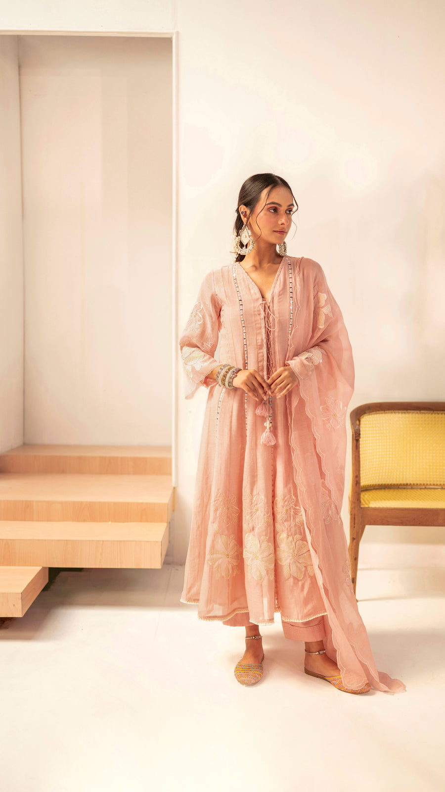 Zara Mul Chanderi Anarkali Set