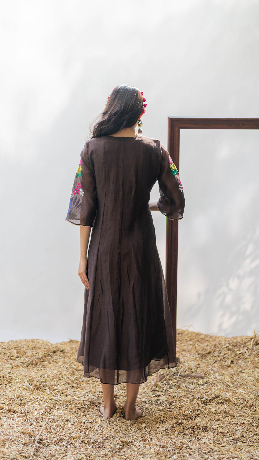 Zuri Mul Chanderi Tunic Set in Badami