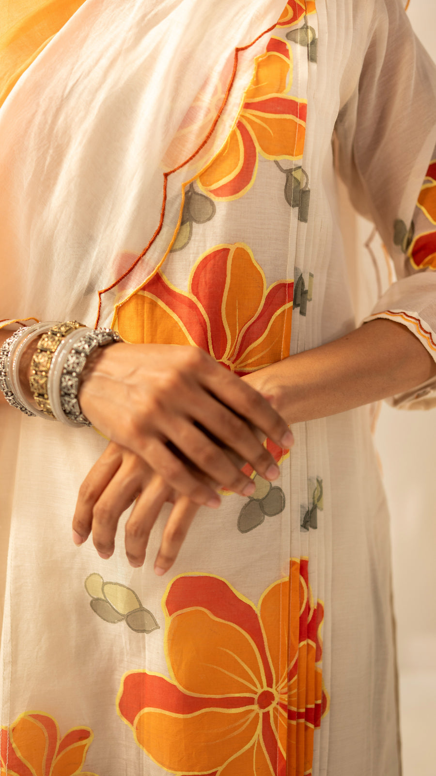 Zoya Mul Chanderi Kurta Set in Off-White