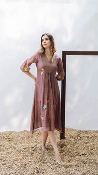 Zooni Mul chanderi Tunic Set in Badami