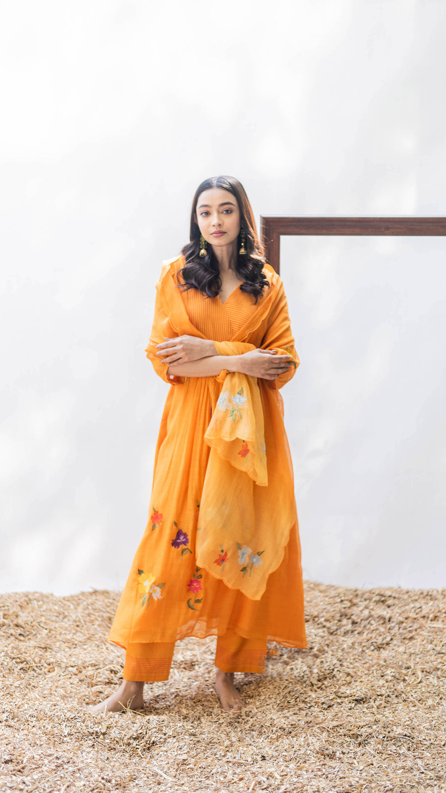 Zooni Mul chanderi Tunic Set in Narangi