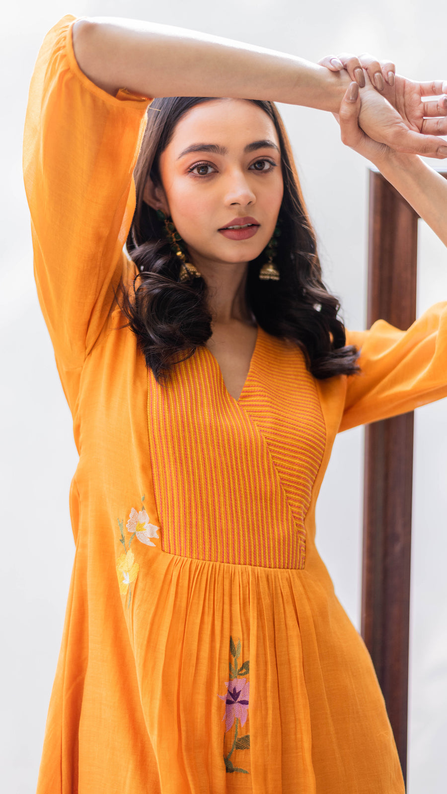 Zooni Mul chanderi Tunic Set in Narangi