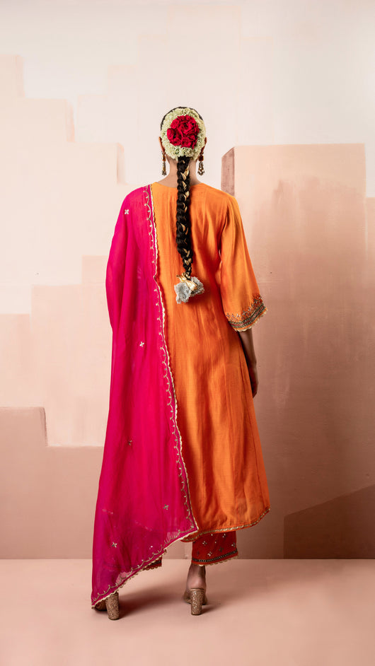 Sunehri A-Line Anarkali Set (Orange)