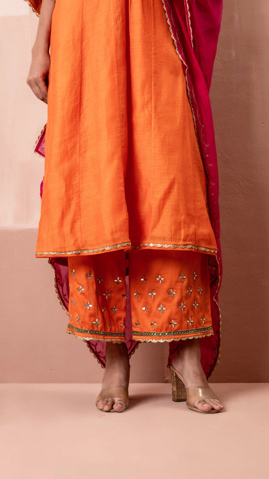 Sunehri A-Line Anarkali Set (Orange)