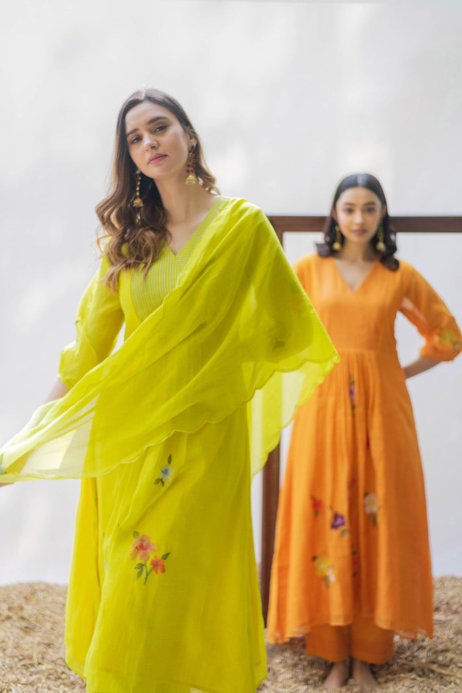 Zooni Mul chanderi Tunic Set in Angoori