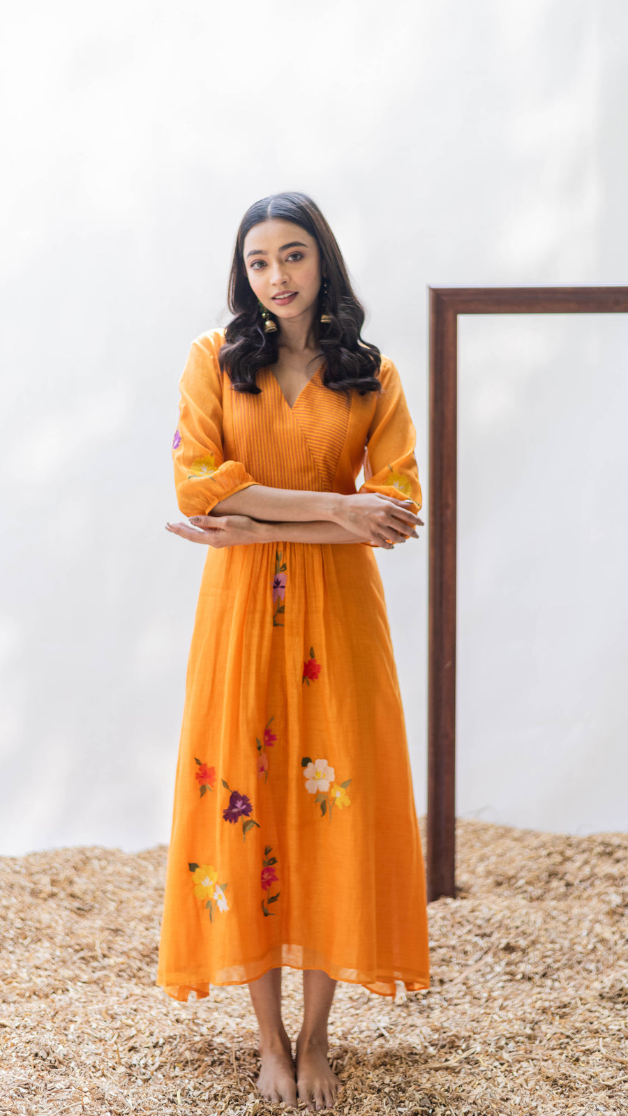 Zooni Mul chanderi Tunic Set in Narangi