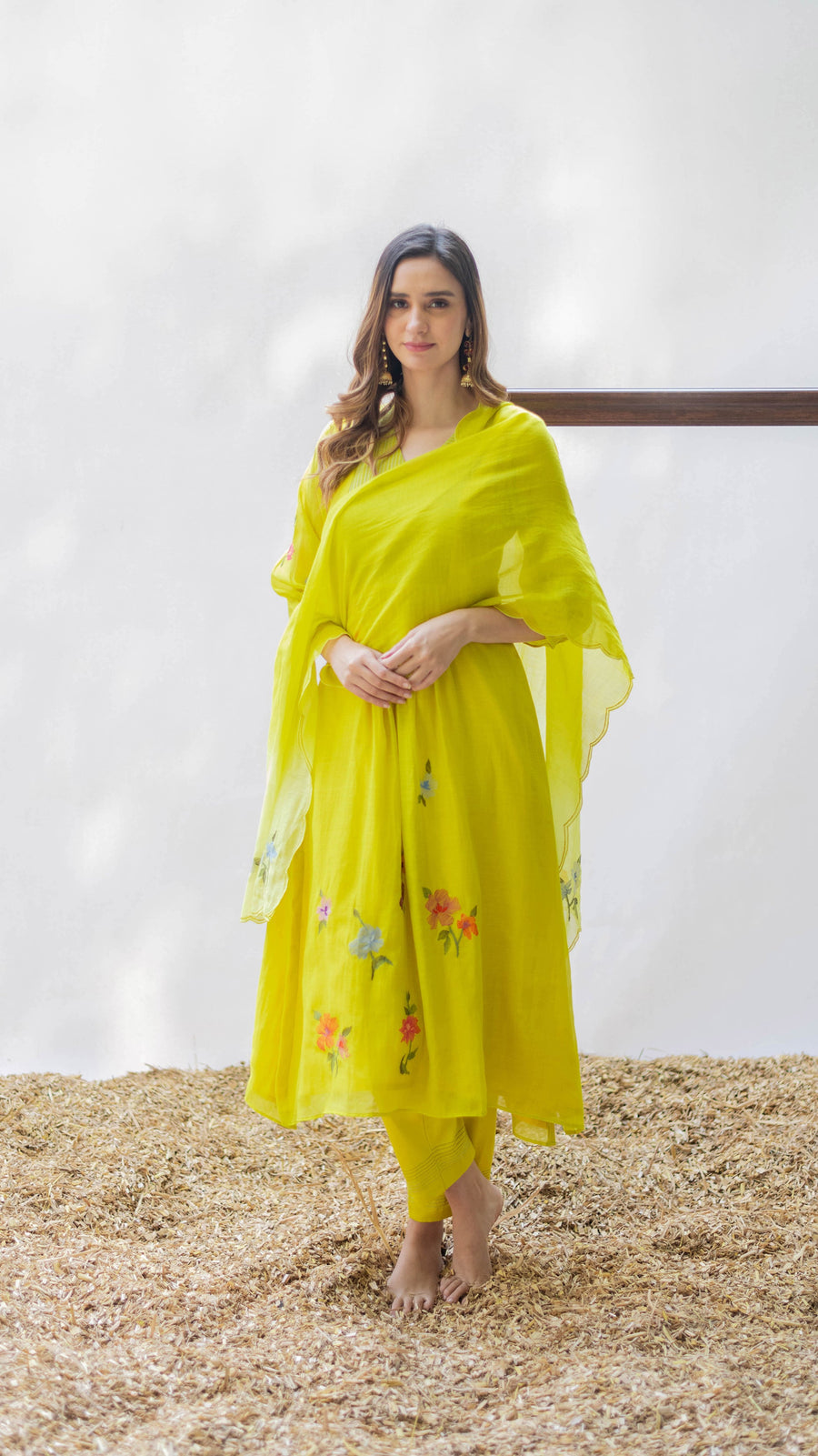 Zooni Mul chanderi Tunic Set in Angoori