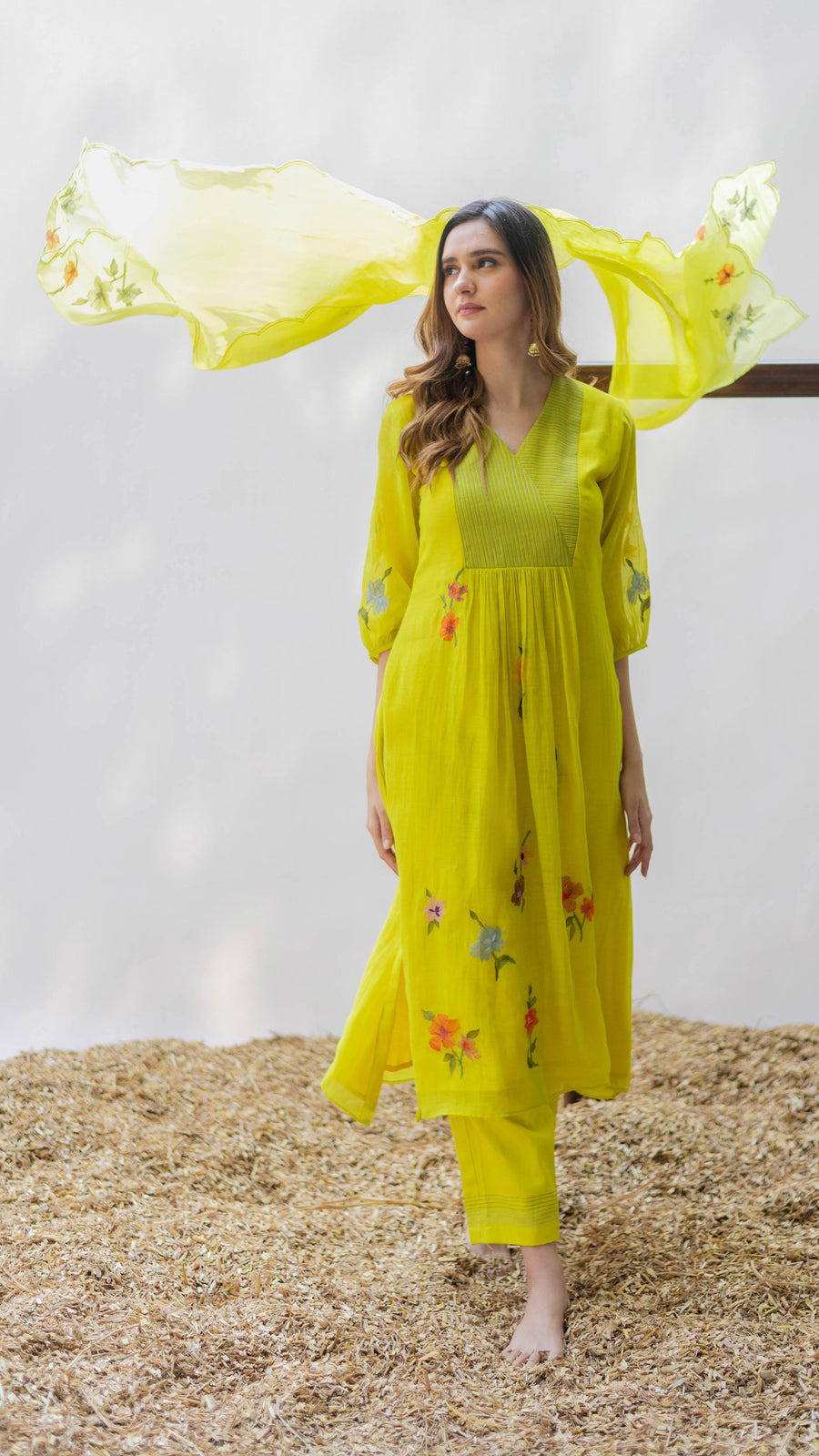 Zooni Mul chanderi Tunic Set in Angoori