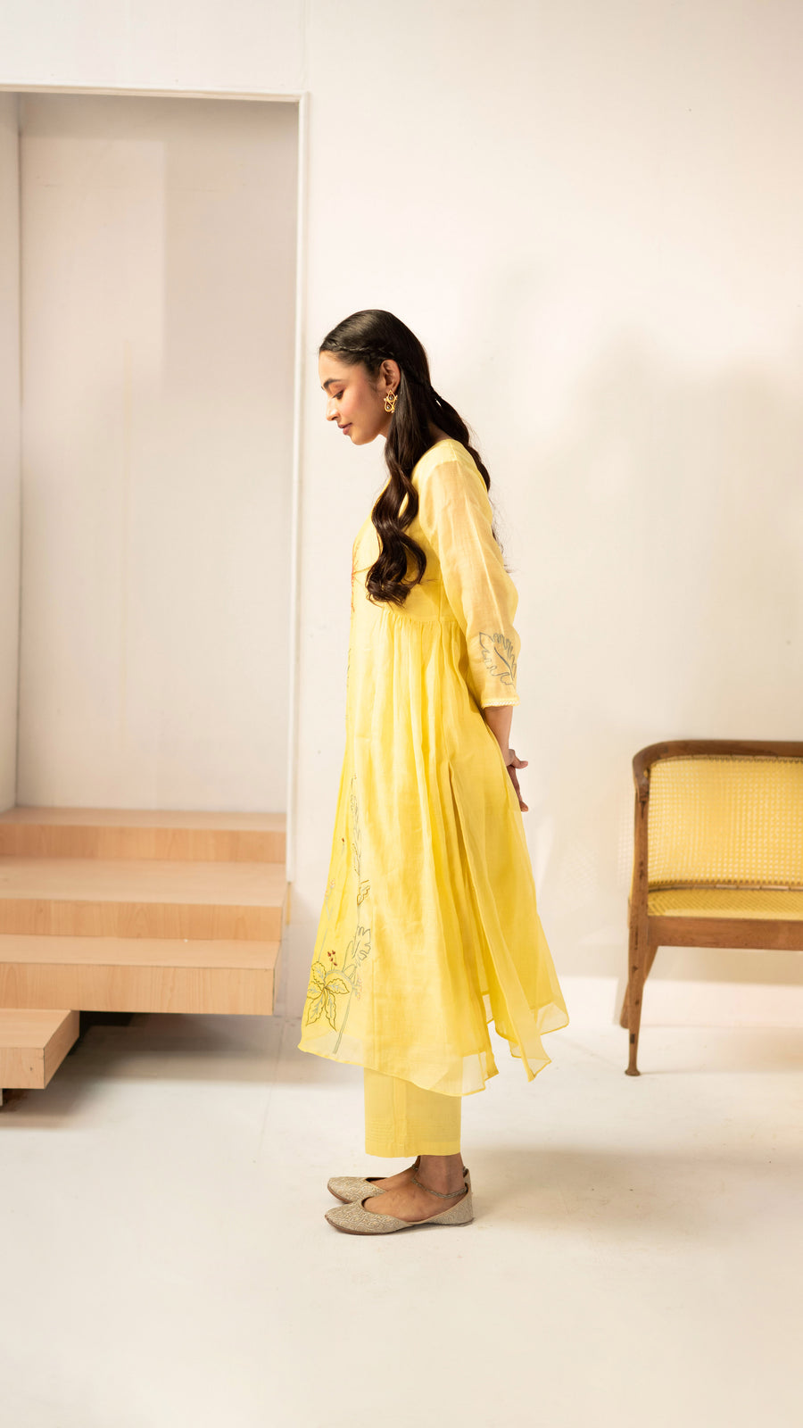 Zavi Mul Chanderi Tunic Set in Yellow