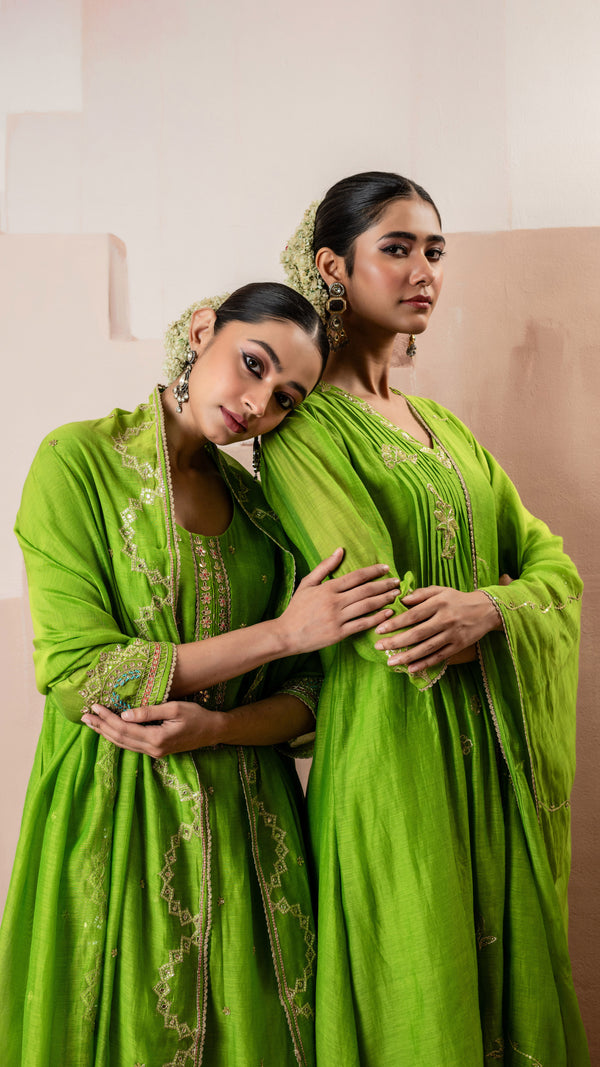 Chaand A-line Kurta Set (Green)