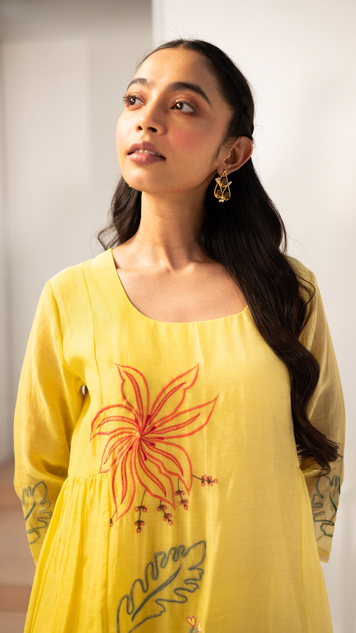 Zavi Mul Chanderi Tunic Set in Yellow