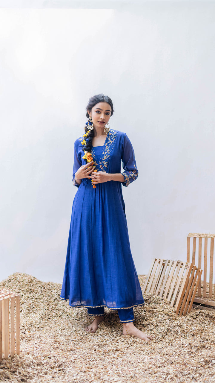 Leila A-line Kurta Set (Morpankhi)